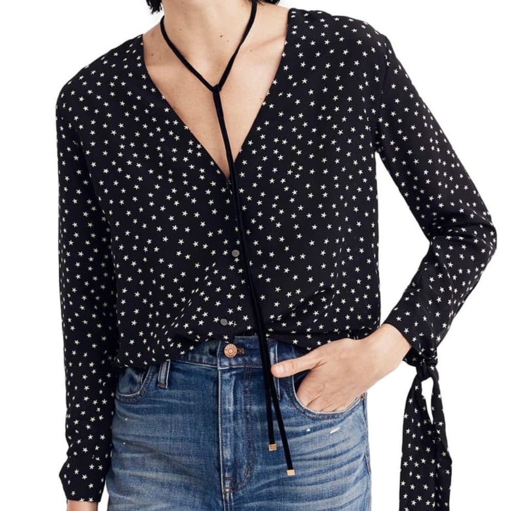 Madewell Silk Star Scatter Tie Sleeve Blouse - XS